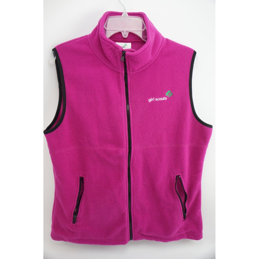 Girl Scouts Fleece‎ Sherpa Vest Large Pink Full Zip Sleeveless Jacket Excellent